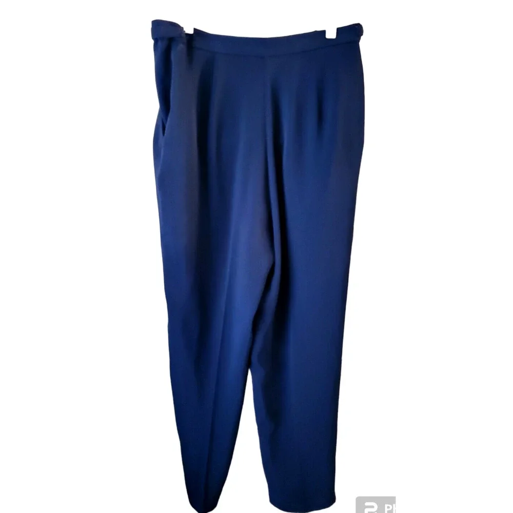 Vintage Peter Nygard Triacetate Pleated Adjustable Buckle Navy Trousers Pants 10
